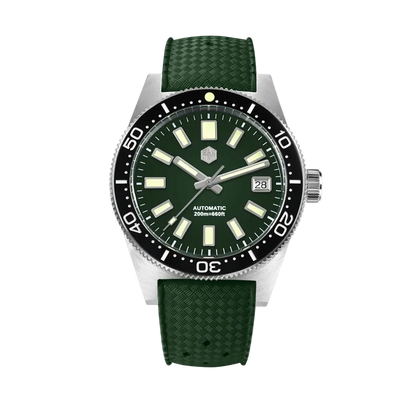 San Martin watches 62MAS Heritage Diver green dial NH35 automatic men’s diver watch 200m sapphire crystal rubber strap