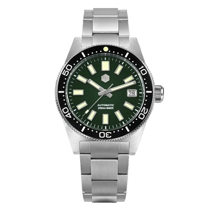 San Martin watches 62MAS Heritage Diver green dial men’s automatic diver watch 200m sapphire luminous stainless steel bracelet