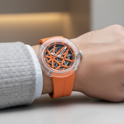 BONEST GATTI BG7702 – Orange Skeleton Watch On Wrist