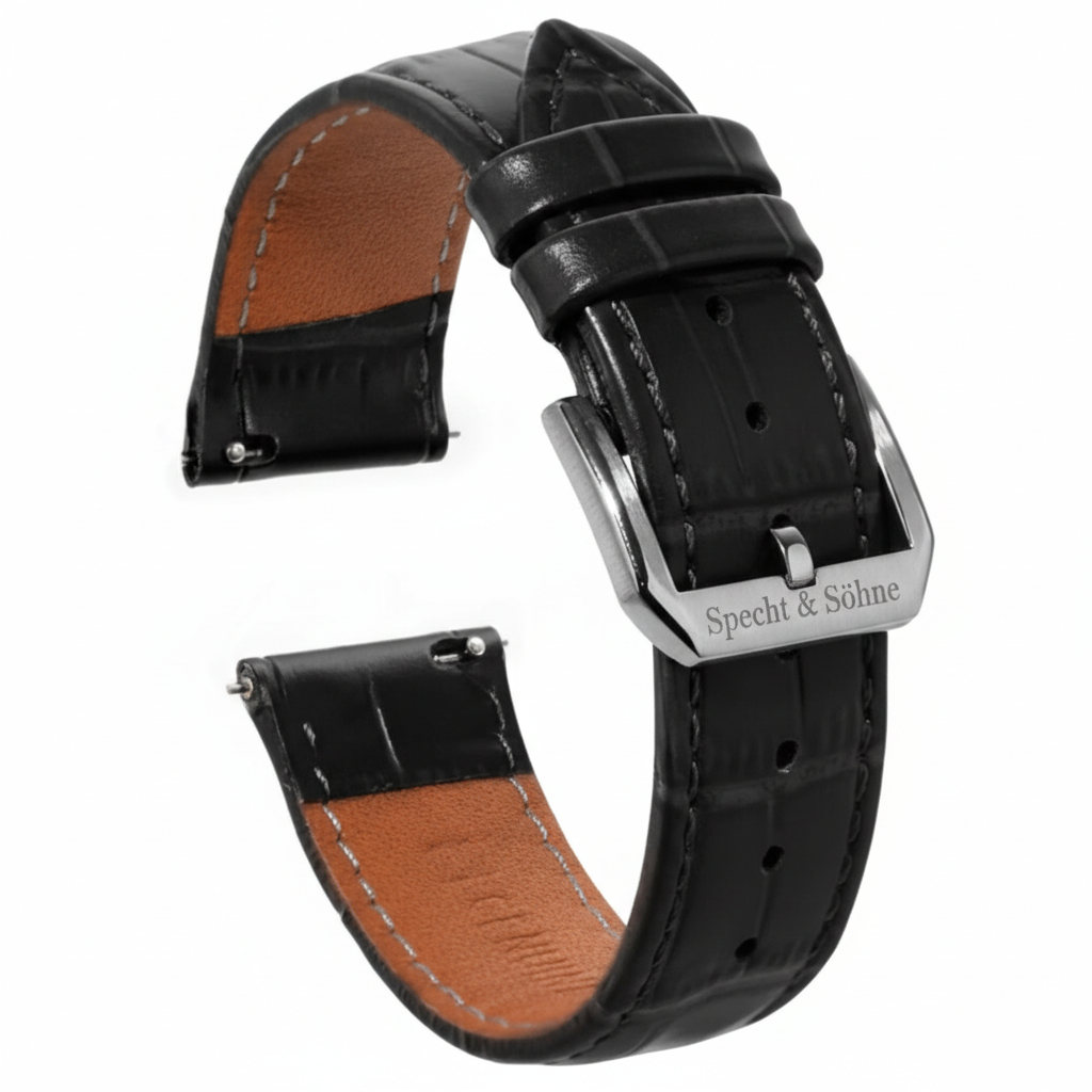 Specht & Söhne SP-1908 - - black leather strap, engraved buckle