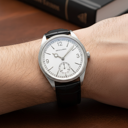 Specht & Söhne SP-1908 - - watch on wrist, white dial