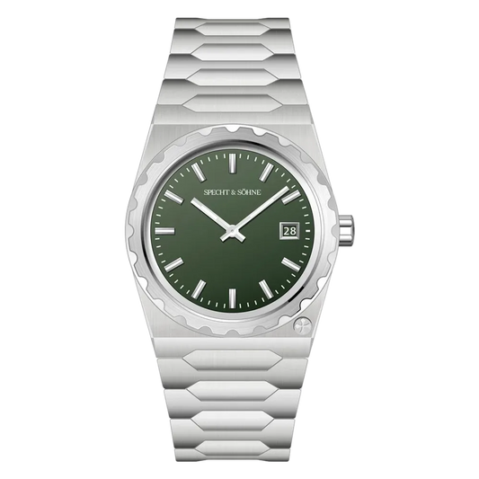 Specht & Söhne VC222 - Qu - Front view, green dial, steel bracelet