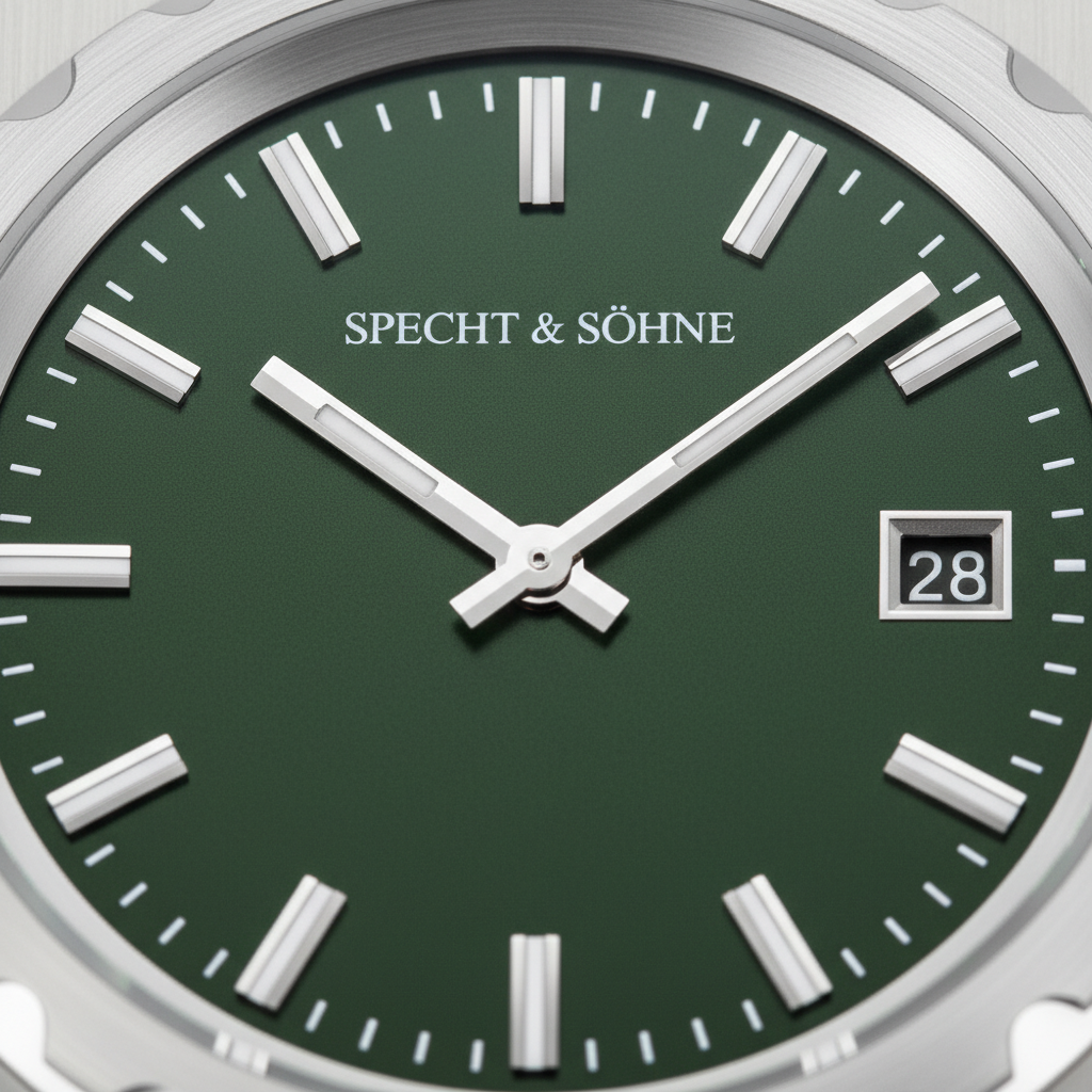 Specht & Söhne VC222 - Qu - Dial close-up, green, date window