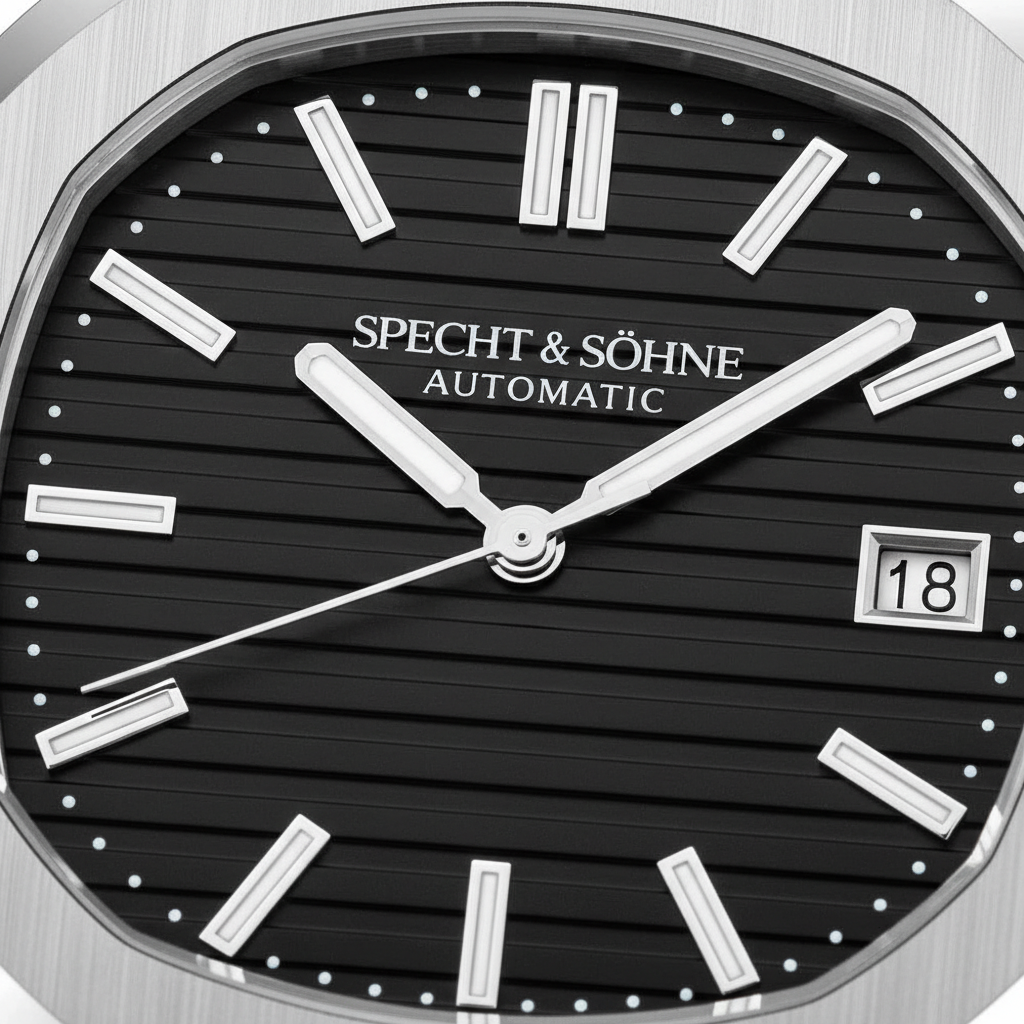Specht&Sohne SP0010 - Mec - Close-up black dial, hands, date window