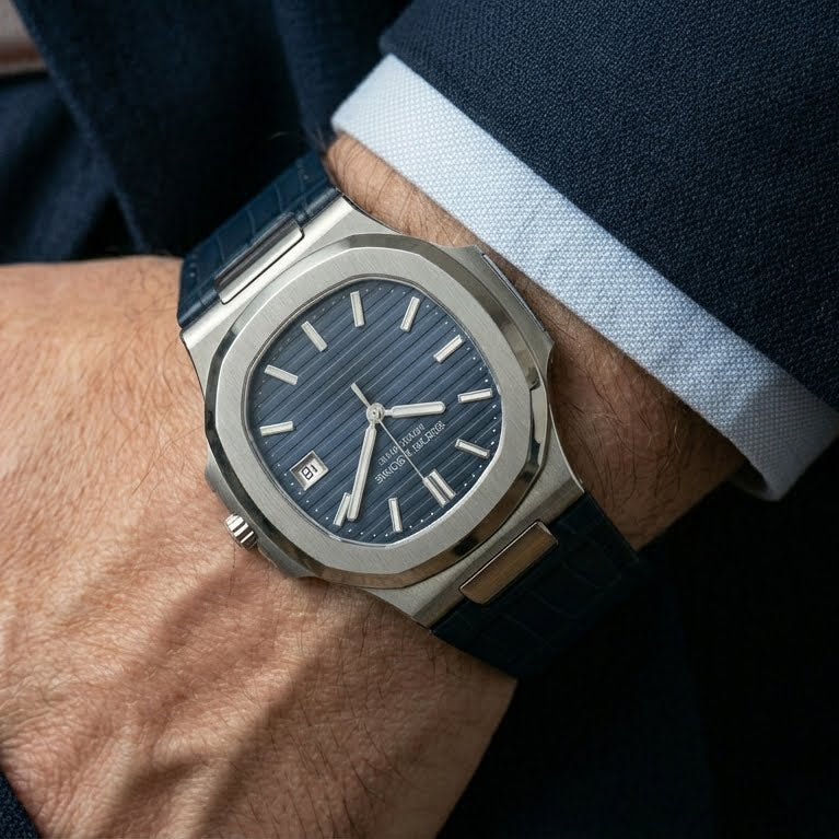 Specht&Sohne SP0010 - Mec - On wrist, blue dial, suit cuff