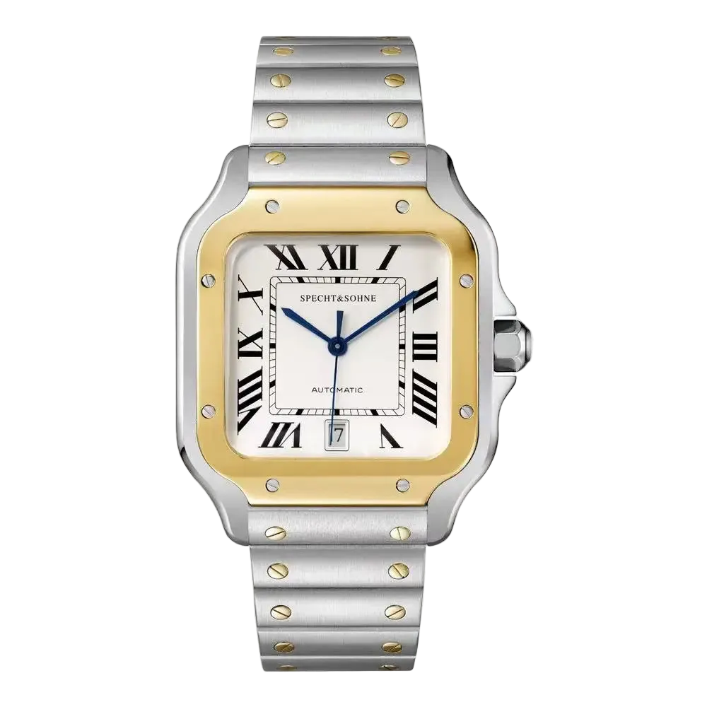 Specht & Sohne SP0011 - two-tone watch with gold bezel and white dial