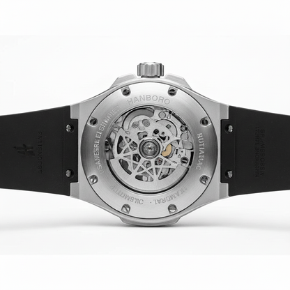HANBORO 996-1 - Mechanica - caseback view, automatic movement, engraved