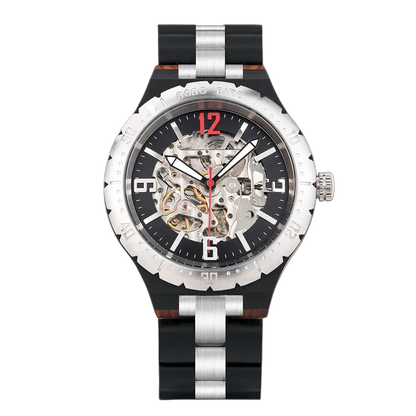 BOBO BIRD GQ029-3 - Men's - silver black skeleton dial