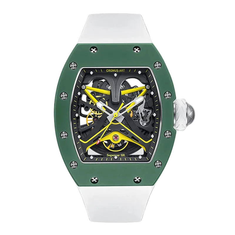 Watch with green and white strap on a white background