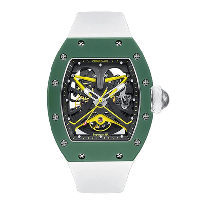 Watch with green and white strap on a white background