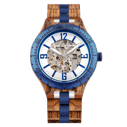 BOBO BIRD GQ029-3 - Men's - blue wood skeleton dial