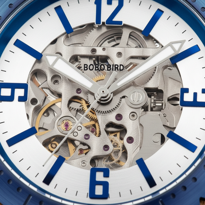 BOBO BIRD GQ029-3 - Men's - blue dial skeleton detail