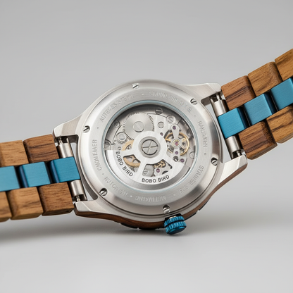 BOBO BIRD GQ029-3 - Men's - blue wood caseback movement