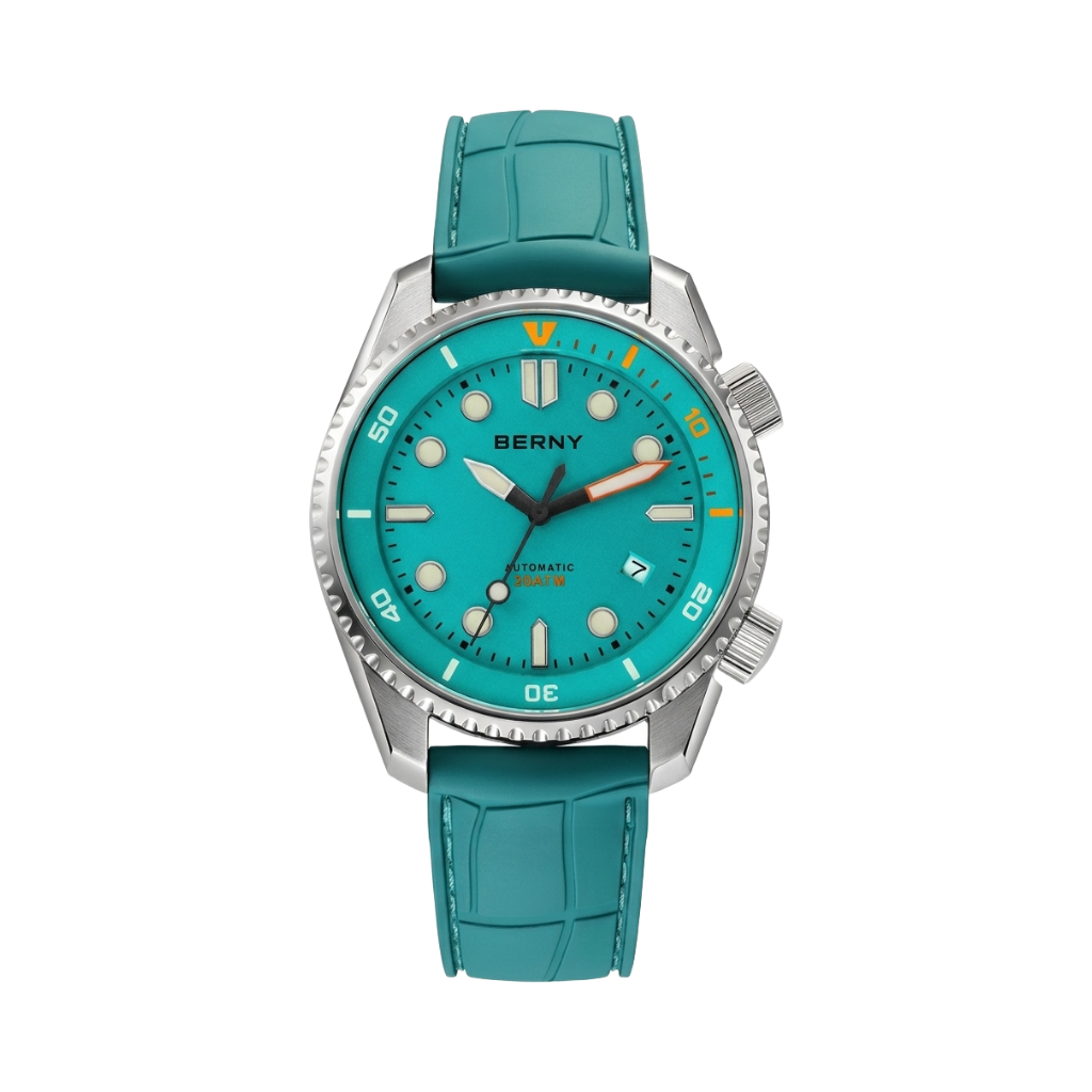 BERNY AM155M - turquoise dial turquoise strap front view packshot
