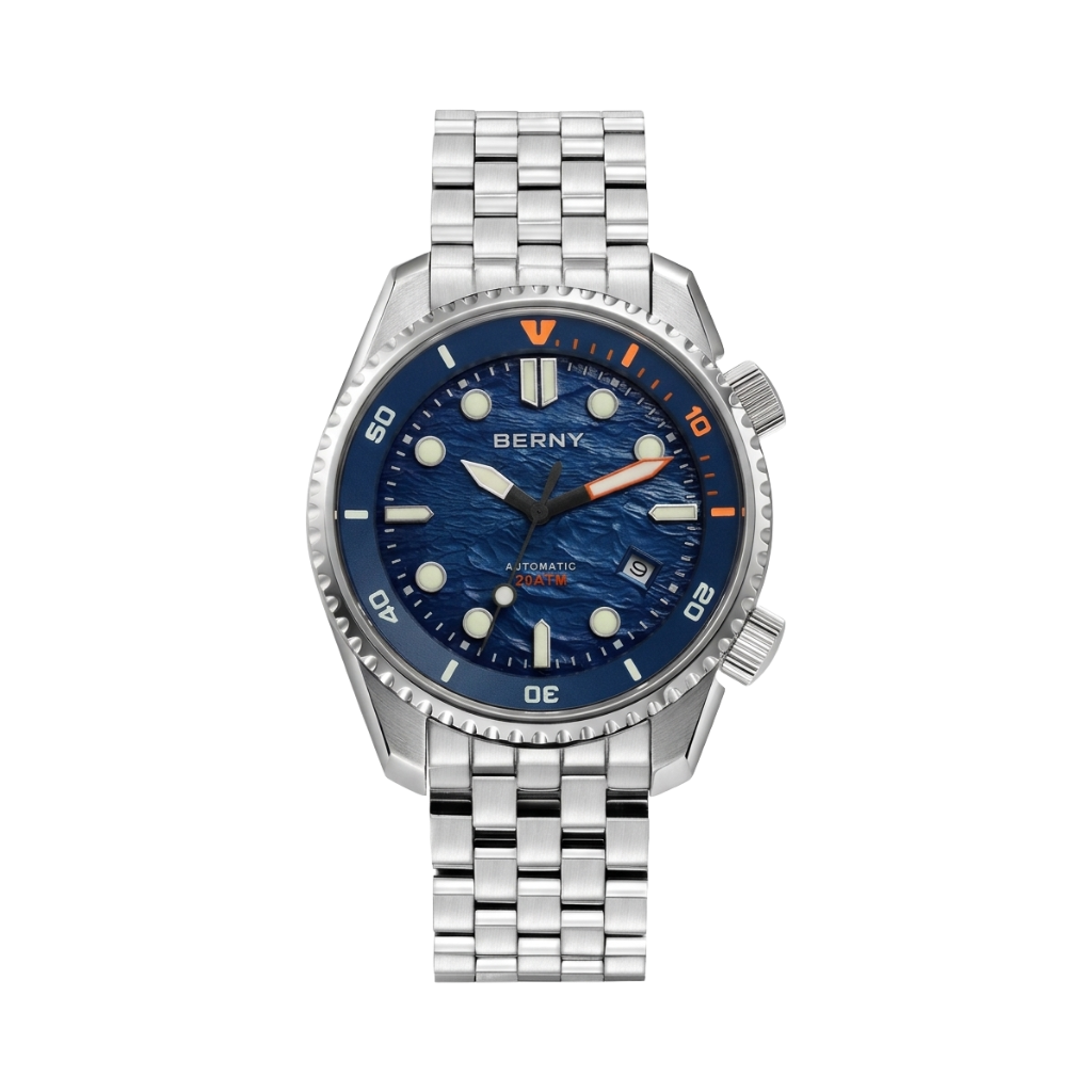 BERNY AM155M Steel Bracelet Dark Edition - Automatic Diver Watch with Rotating Inner Bezel