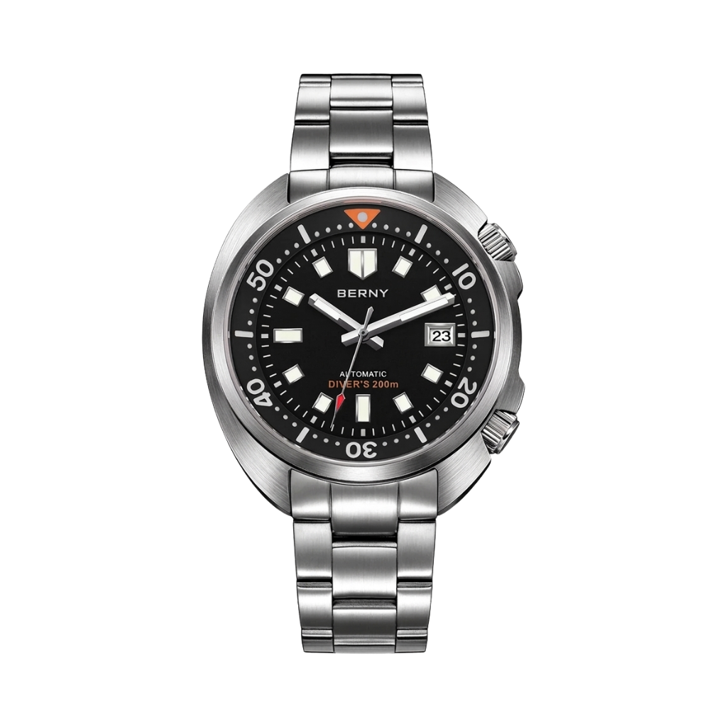 BERNY AM1970M Steel Bracelet Dark Edition - Automatic Dive Watch with Miyota 8215