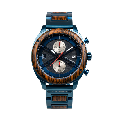 BOBO BIRD GT149-2A - Luxury men’s quartz chronograph watch with azure forest case black dial and high precision timing function