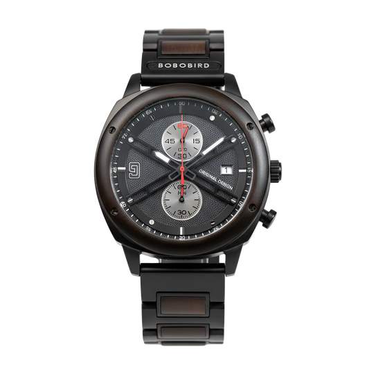 BOBO BIRD GT149 - Japanes - front, black, wood, chronograph