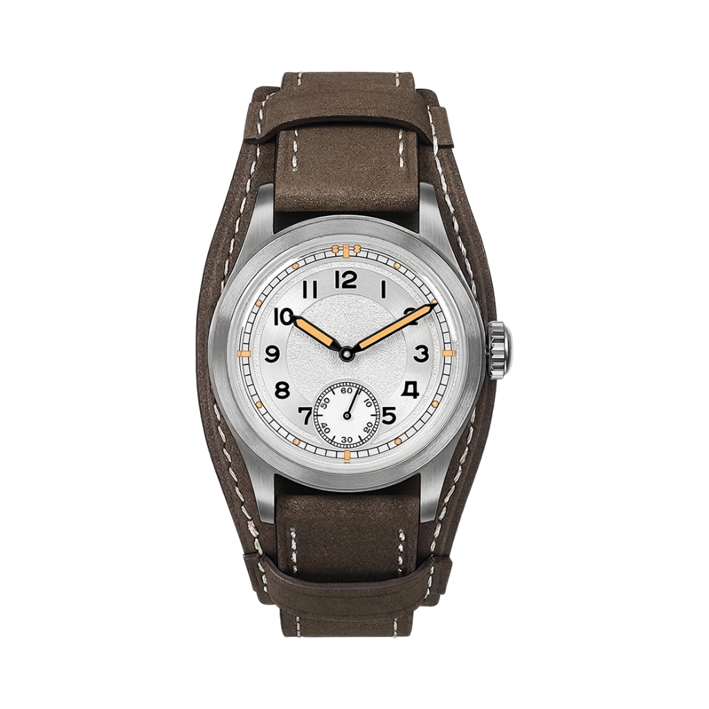 BODERRY HOU H1 - white dial brown strap front view packshot