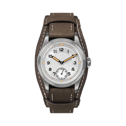 BODERRY HOU H1 - white dial brown strap front view packshot