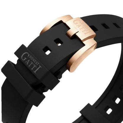 Bonest Gatti BG5005 men’s automatic watch rubber strap and brushed metal buckle detail