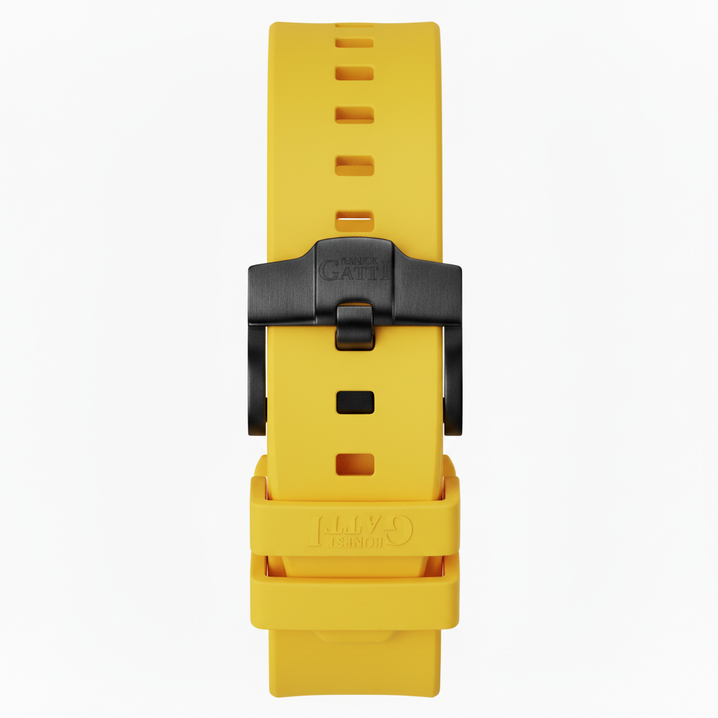 BONEST GATTI BG5502 mechanical skeleton watch for men yellow silicone strap with stainless steel buckle detail