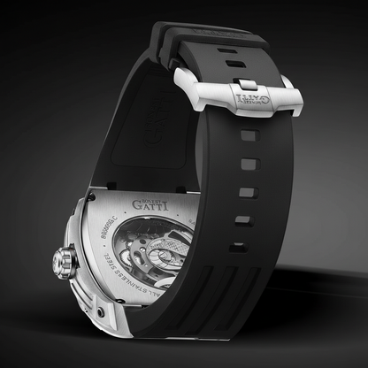 Bonest Gatti BG5605 smooth case automatic watch black rubber strap and buckle detail