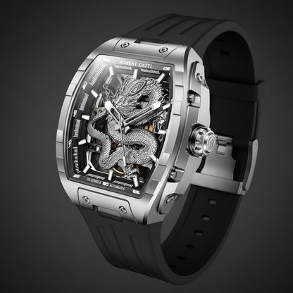 Bonest Gatti BG5605 smooth case dragon skeleton automatic watch angled view
