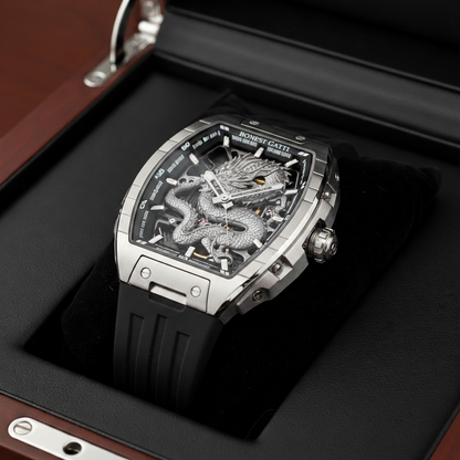 Bonest Gatti BG5605 smooth case dragon skeleton automatic watch in presentation box