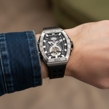 Bonest Gatti BG5701 Phantom Speed skeleton automatic watch side profile showing case thickness and crown