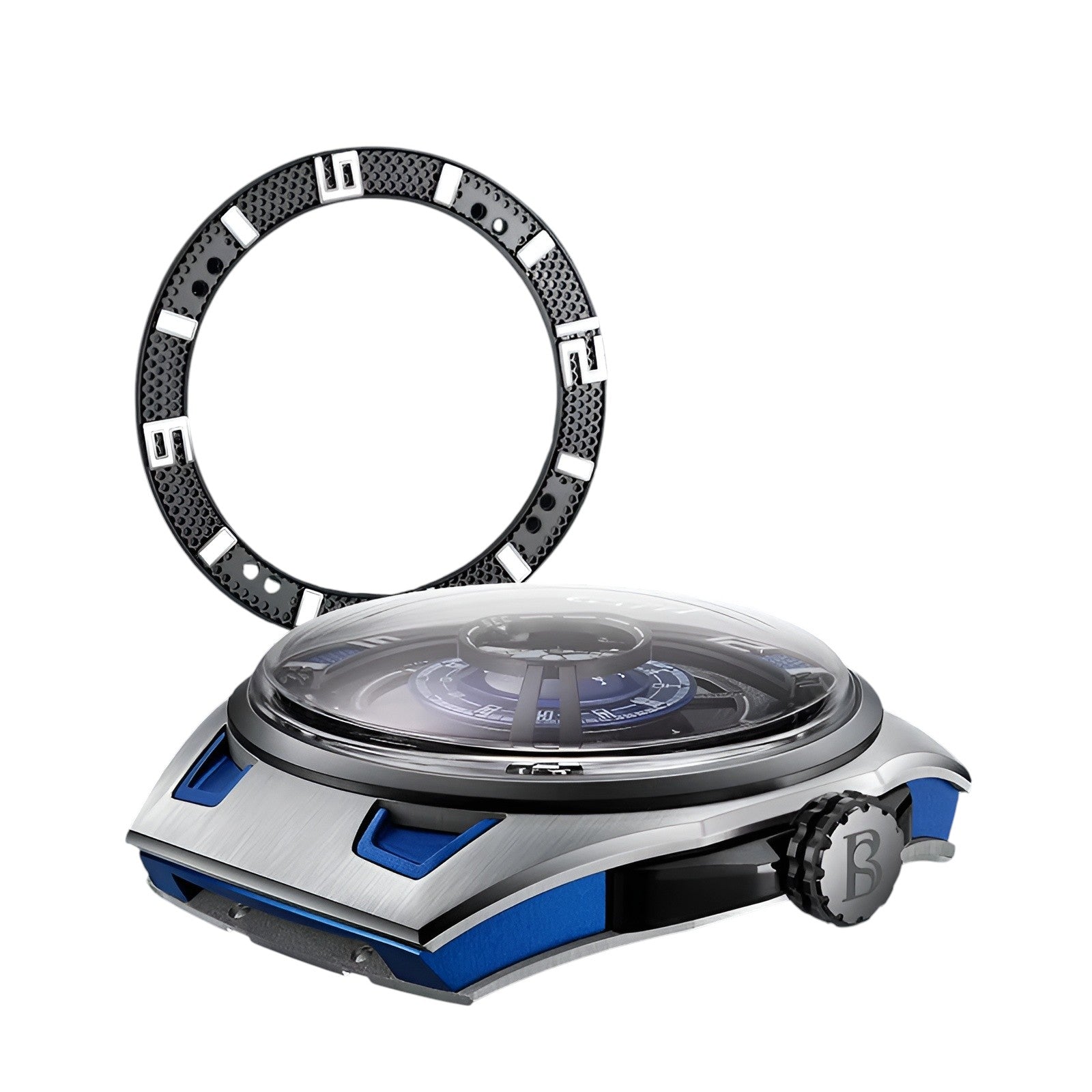 Bonest Gatti BG5803 automatic mechanical watch exploded view showing case construction and sapphire crystal