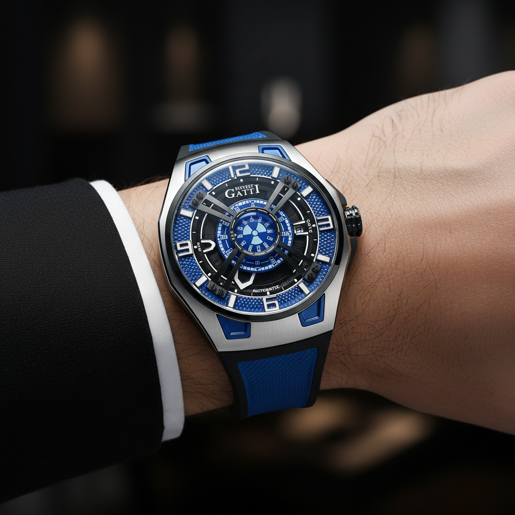 Bonest Gatti BG5803 automatic mechanical watch worn on wrist lifestyle view with blue strap