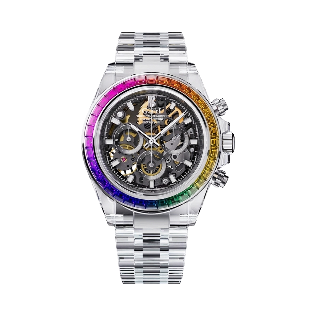BONEST GATTI BG6009 - Skeleton Chronograph Watch with Rainbow Bezel
