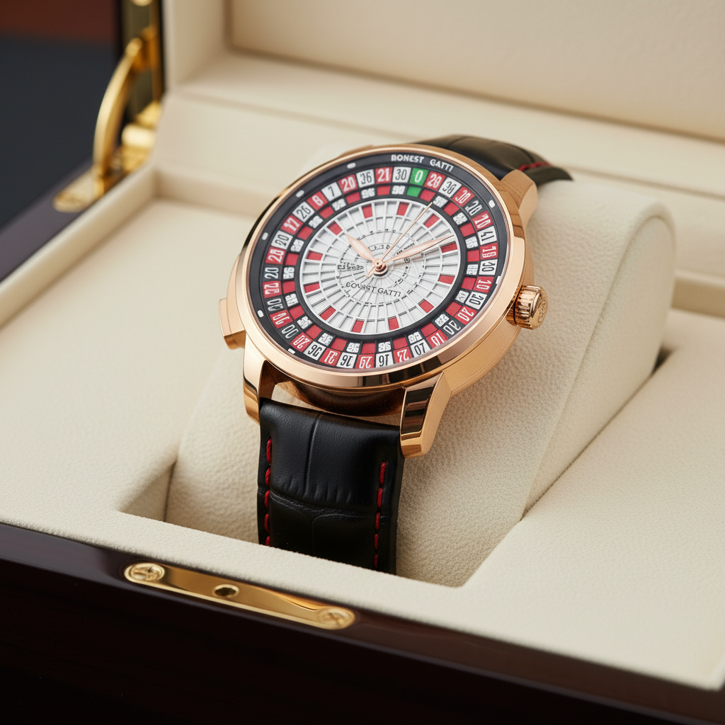 BONEST GATTI BG8004 European Roulette men’s luxury mechanical watch displayed in premium presentation box with rose gold case and leather strap