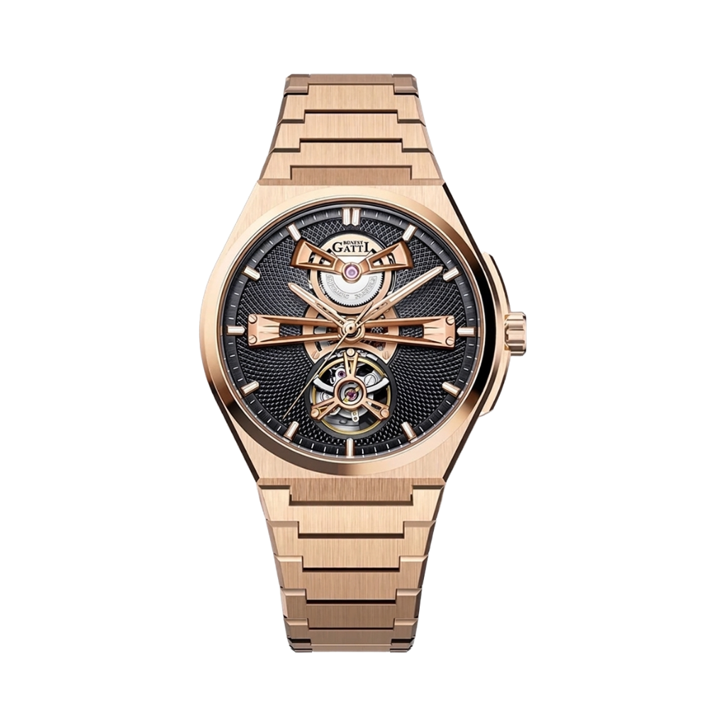 BONEST GATTI BG8014 - rose gold black dial front view packshot