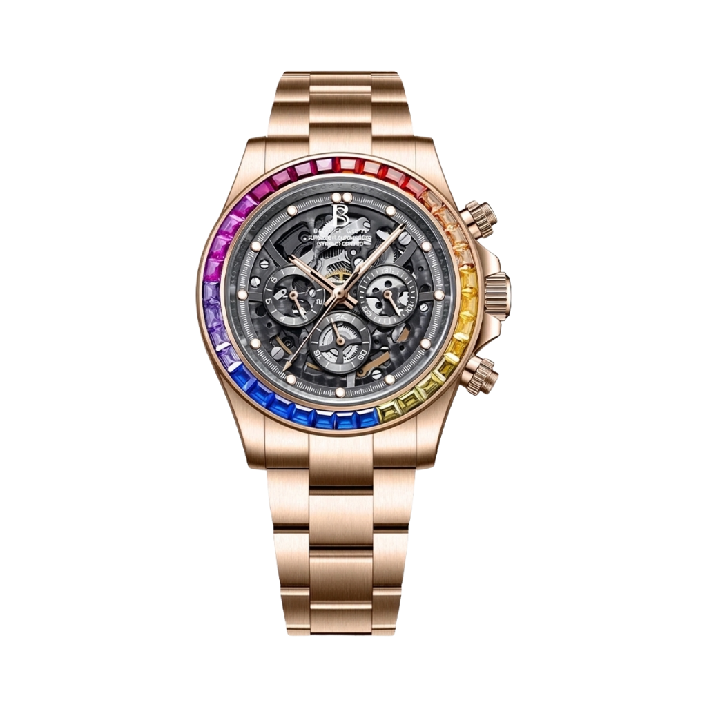 BONEST GATTI BG8018 - rose gold rainbow bezel front view packshot