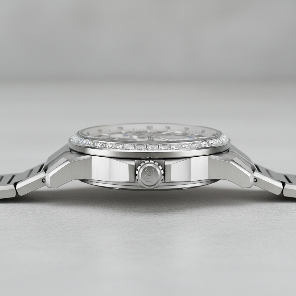 BONEST GATTI BG8802 automatic skeleton sports watch stainless steel side profile showing case thickness and crown