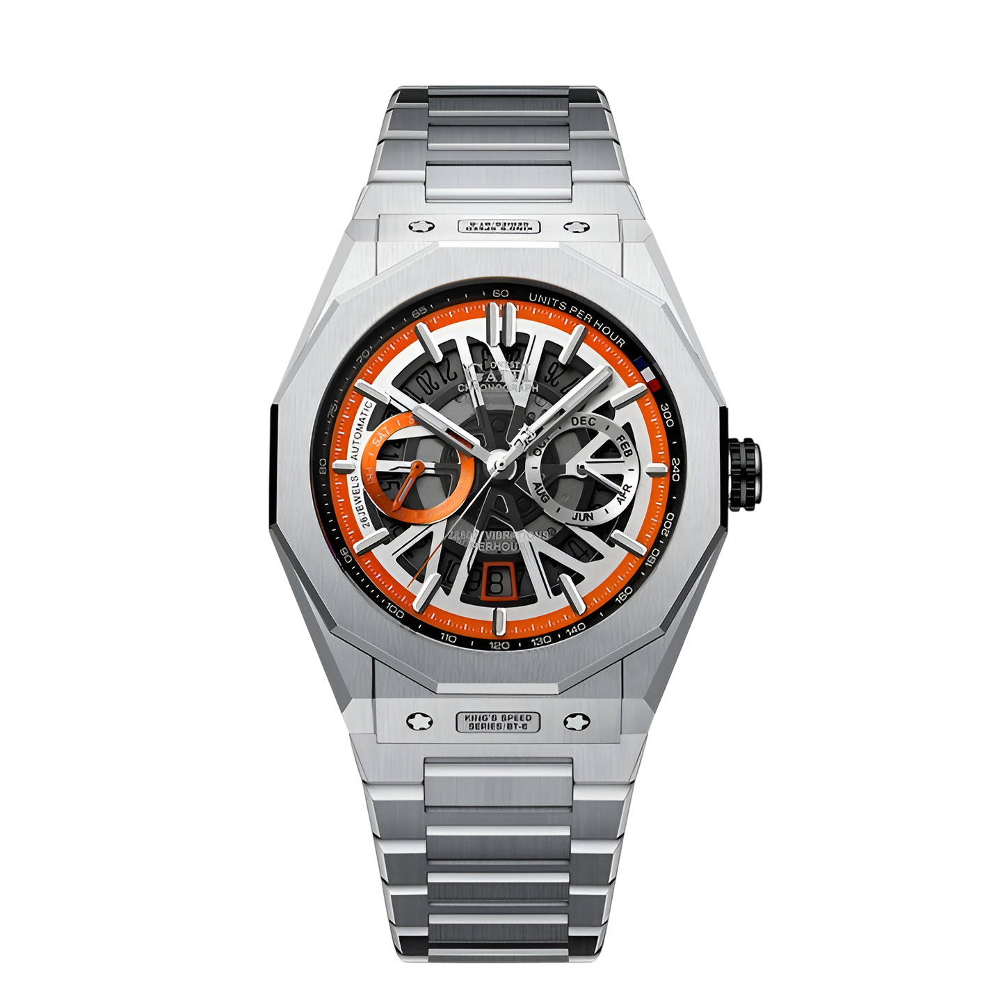 BONEST GATTI BG9601-S automatic skeleton watch for men with orange color dial and stainless steel bracelet