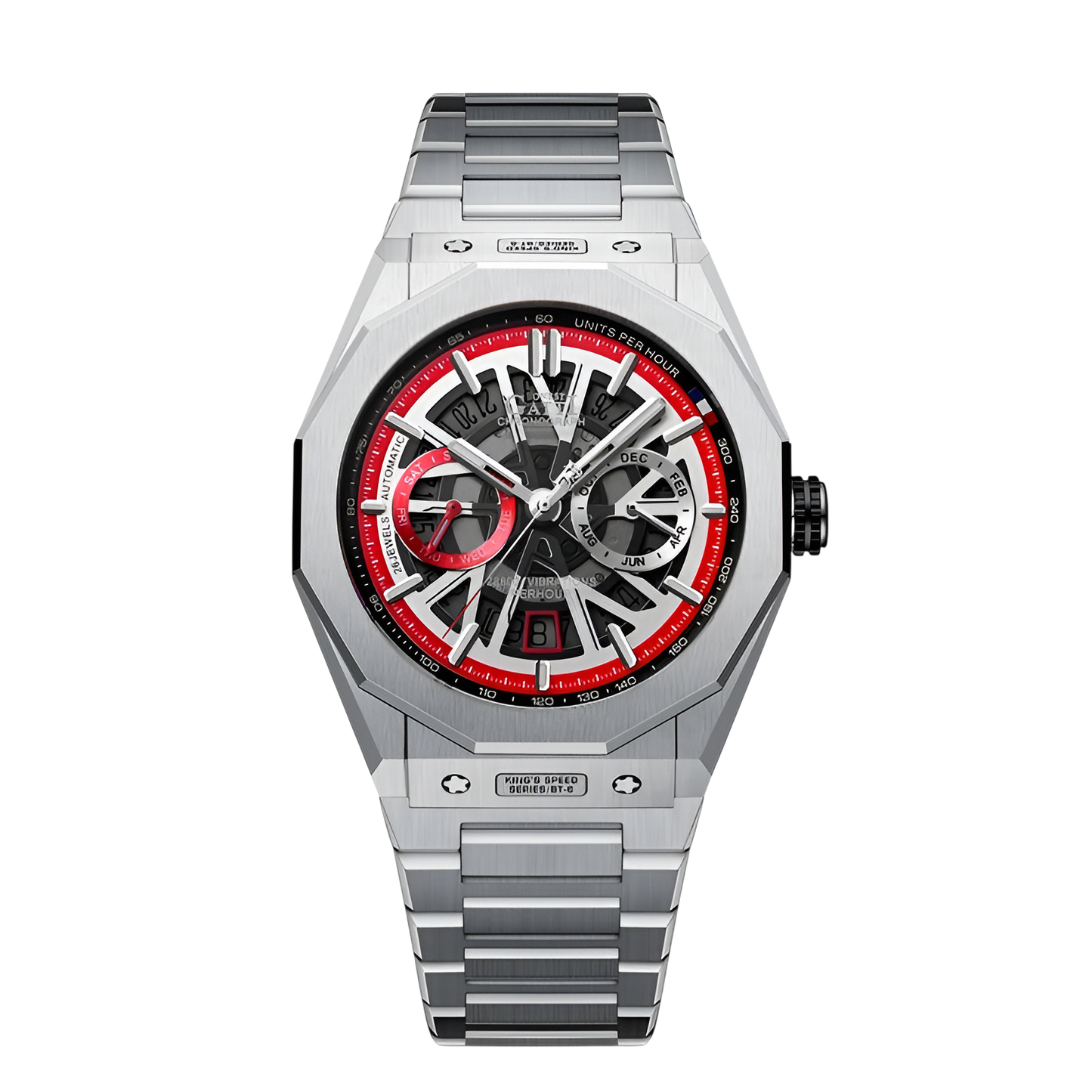 BONEST GATTI BG9601-S automatic skeleton watch for men with red color dial and stainless steel bracelet