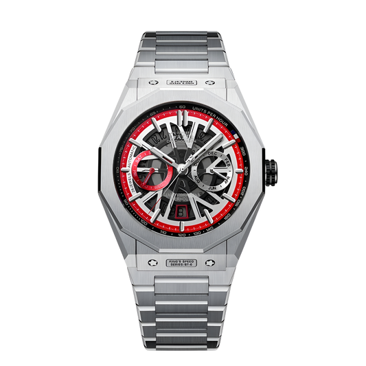 BONEST GATTI BG9601-S automatic skeleton watch for men with red color dial and stainless steel bracelet