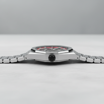 Side profile of Bonest Gatti BG9601-S automatic skeleton watch showing stainless steel case thickness