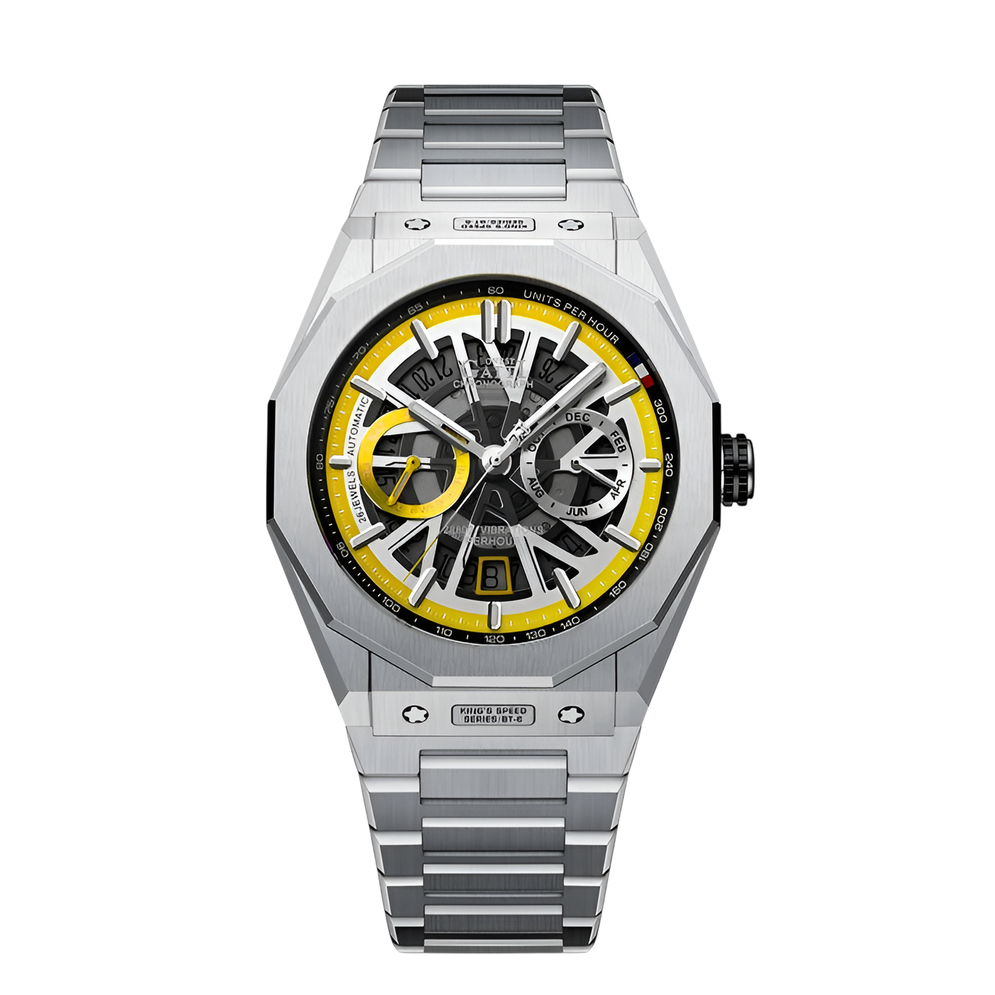 BONEST GATTI BG9601-S automatic skeleton watch for men with yellow color dial and stainless steel bracelet