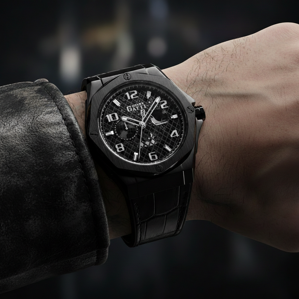 Bonest Gatti black automatic watch worn on wrist showing real-life size and presence