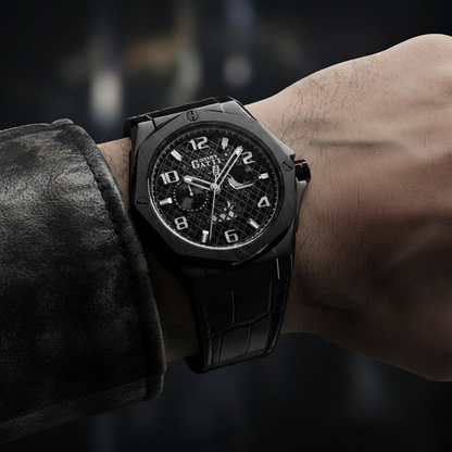 Bonest Gatti black automatic watch worn on wrist showing real-life size and presence