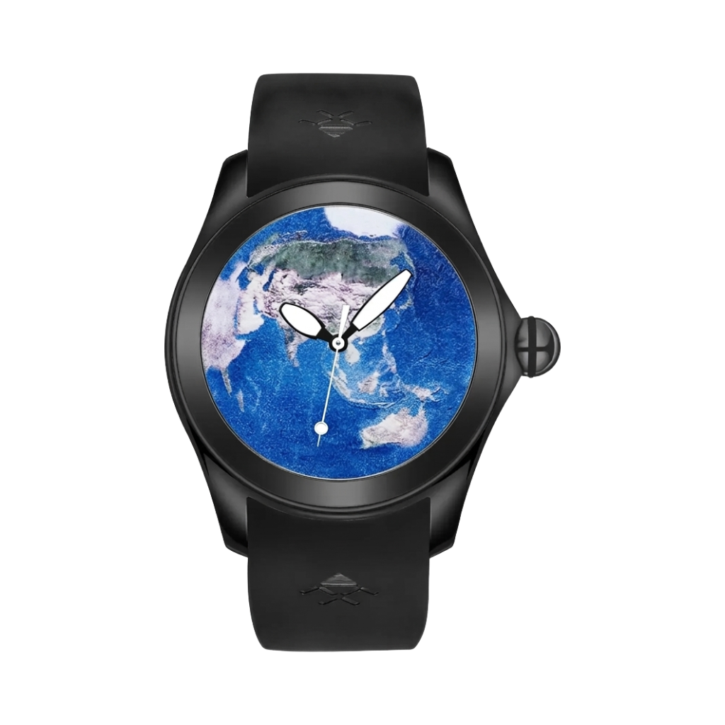 BREITVACHER Blue Planet - black case earth map dial front view packshot