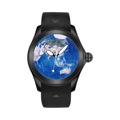 BREITVACHER Blue Planet - black case earth map dial front view packshot
