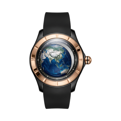 BREITVACHER Blue Planet - rose gold case 3d globe dial front view packshot