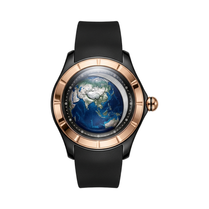 BREITVACHER Blue Planet - rose gold case 3d globe dial front view packshot