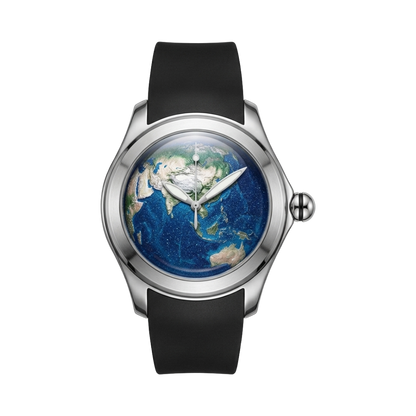 BREITVACHER Blue Planet - steel case earth map dial front view packshot
