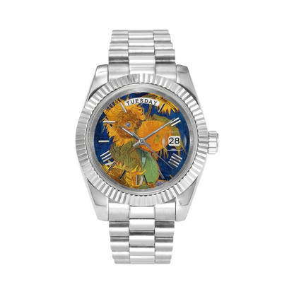 BREITVACHER Van Gogh Day-Date - sunflowers front view packshot